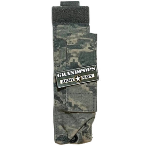 U.S. Air Force ABU Digital Tiger Stripe Camo MOLLE ASP Tactical Baton Pouch with a Grandpops Army Navy logo.