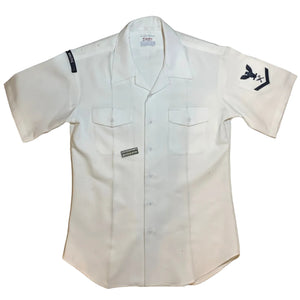 U.S. Navy White Polyester Short Sleeve Dress Shirt with a Grandpops Army Navy logo.