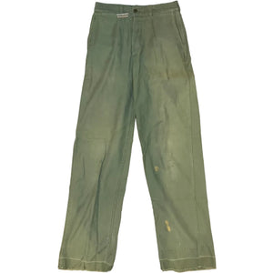 U.S. Marine Corps Vietnam War Era P56 OG-107 Cotton Sateen Utility Trousers with a Grandpops Army Navy logo.