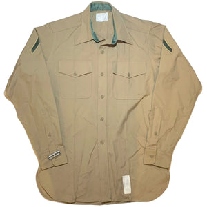 U.S. Marine Corps Khaki Dacron/Wool Long Sleeve Dress Shirt with a Grandpops Army Navy logo.