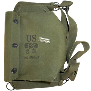 U.S. Military Cold War Era OD Green M9 Gas Mask Carrier Bag with a Grandpops Army Navy logo.