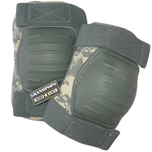 U.S. Military ACU UCP Digital Camo Elbow Pads with a Grandpops Army Navy logo.