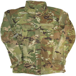 U.S. Military ECWCS OCP Scorpion Camo Gen III Cold Weather Soft Shell Jacket with a Grandpops Army Navy logo.