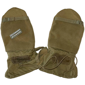 USMC ROG Coyote Brown Cold Weather Sniper Shooting Mittens with a Grandpops Army Navy logo.