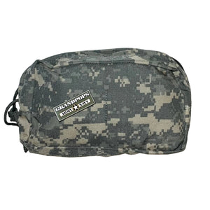 U.S. Military ACU UCP Digital Camo MOLLE General Purpose Zip-Up Pouch with a Grandpops Army Navy logo.