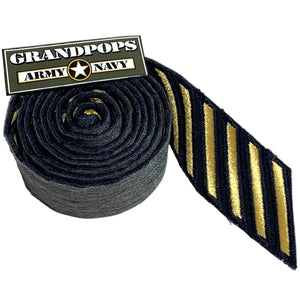 Roll of U.S. Army Sew-On Overseas Service Bar ASU Patches with a Grandpops Army Navy logo.