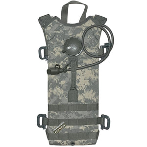U.S. Military ACU UCP Digital Camo MOLLE II Hydration Pack W/ Grimlocs & G.I. Bladder with a Grandpops Army Navy logo.