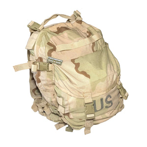 U.S. Military DCU Tri-Color Desert Camo MOLLE II 3-Day Assault Pack with a Grandpops Army Navy logo.