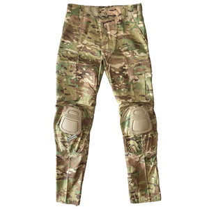 NEW CONDITION U.S. Army MultiCam Camo FRACU Combat Kneepad Pants with a Grandpops Army Navy logo.