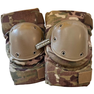 U.S. Military OCP Scorpion Camo Protective Knee Pads with a Grandpops Army Navy logo.