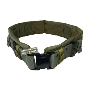 Eagle Industries OD Green Duty Belt Pad attached to an LC-2 Belt with a Grandpops Army Navy logo.