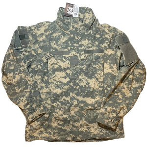 U.S. Army ACU Camouflage Mid Weight Soft Shell ECWCS GEN III Cold Weather Jacket with a Grandpops Army Navy logo.