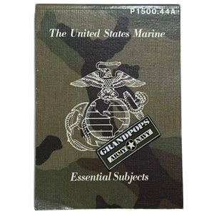 U.S. Marine Corps Cold War Era "The United States Marine Essential Subjects" Book with a Grandpops Army Navy logo.