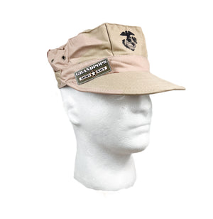 USMC 3 Color Tri-Desert DCU Camo Twill Cap 8 Point 2 Ply Top Stitch W/ EGA