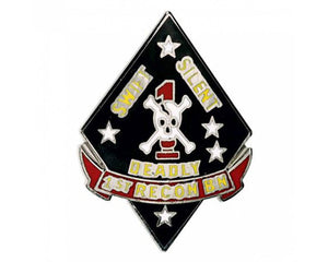 USMC 1st Recon Battalion Silver/Black Pin