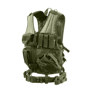 OD Green Cross Draw MOLLE Tactical Vest