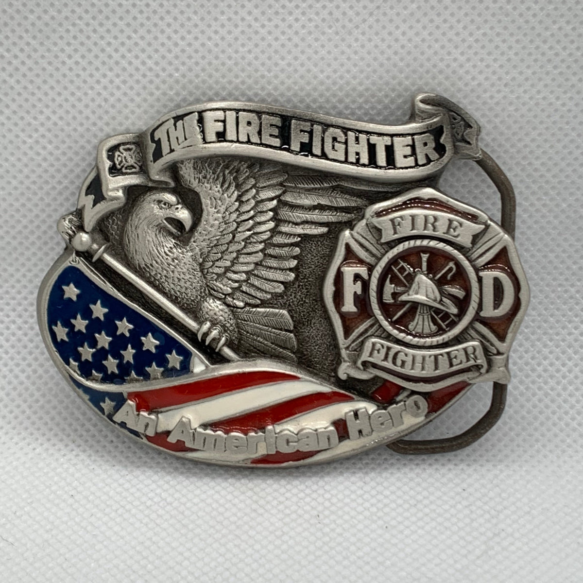 Vintage America’s Heroes Fire Dept Belt Buckle Tooled Leather Western Belt 41.5\