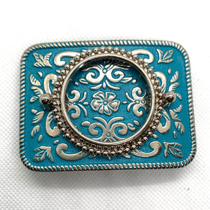 Silver Dollar Turquoise & Silver Western Style Belt Buckle