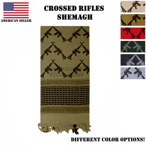 Tactical Shemagh Crossed Rifles Special Forces Scarf Keffiyeh Wrap 100% Cotton