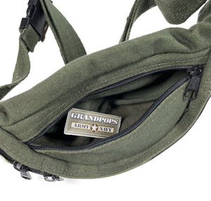Retro Tactical Olive Drab Canvas Fanny Pack 4 Pocket Traveling Bag