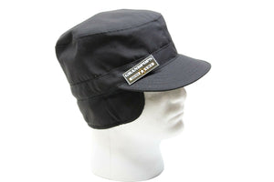 Black Combat Patrol Cap With Earmuffs Ripstop Made In USA