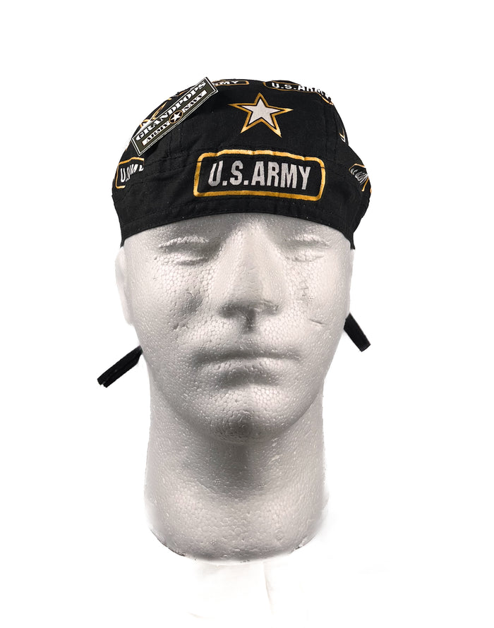 Black U.S. Army 100% Cotton Durag Head Wrap W/ Terrycloth Sweatband