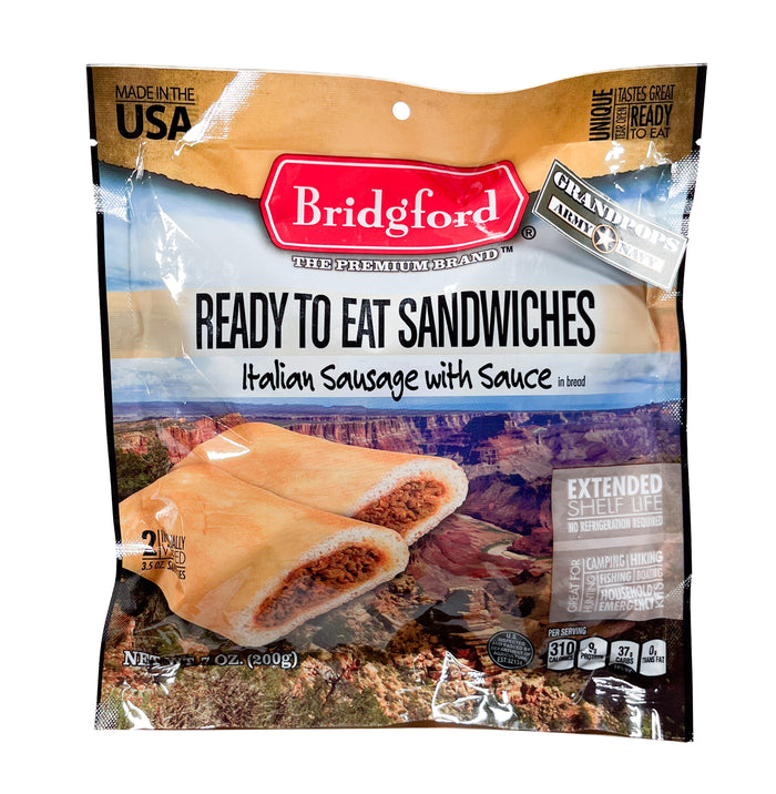Bridgford Foods MRE Italian Sausage W/ Sauce FRESH Sandwich 2 Pack USA MADE