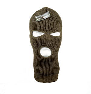 Olive Drab Knitted 100% Acrylic 3-Hole Ski Mask Balaclava USA MADE