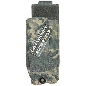 U.S. Air Force ABU Digital Tiger Stripe Camo MOLLE Flashlight Pouch with a Grandpops Army Navy logo.