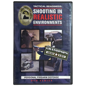 Second Amendment Foundation Tactical Readiness: Shooting in Realistic Environments Personal Firearm Defense DVD Series DVD with a Grandpops Army Navy logo.