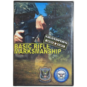 U.S. Army & Civilian Marksmanship Program Basic Rifle Marksmanship DVD NEW & SEALED with a Grandpops Army Navy logo.