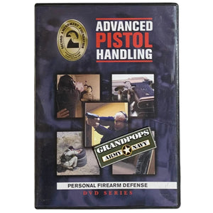 Second Amendment Foundation Advanced Pistol Handling Personal Firearm Defense DVD Series DVD with a Grandpops Army Navy logo.