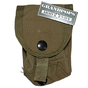 U.S. Marine Corps Coyote Brown MOLLE M67 Grenade Pouch with a Grandpops Army Navy logo.