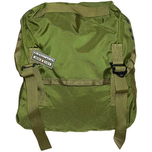 U.S. Military OD Green Nylon M67 Field "Butt" Pack Reproduction with a Grandpops Army Navy logo.