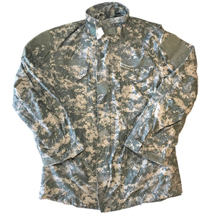 U.S. Army ACU Digital Camo M65 Cold Weather Field Jacket with a Grandpops Army Navy logo.