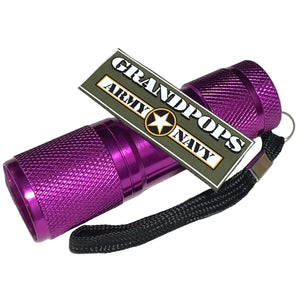 4-Inch UV Purple Handheld Black Light with a Grandpops Army Navy logo.