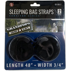 Nylon Sleeping Bag Straps 48" x 3/4" 2-Pack with a Grandpops Army Navy logo.