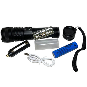 Black Aluminium 6.5-Inch 2000 Lumens Adjustable Focus Rechargable Tactical Flashlight
