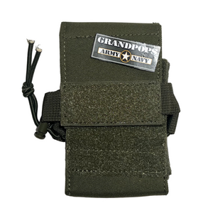 Green tactical pouch with 'Grandpops Army Navy' label on a light gray background