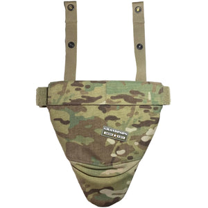 U.S. Military OCP Scorpion Camo IOTV Groin Protector with a Grandpops Army Navy logo.