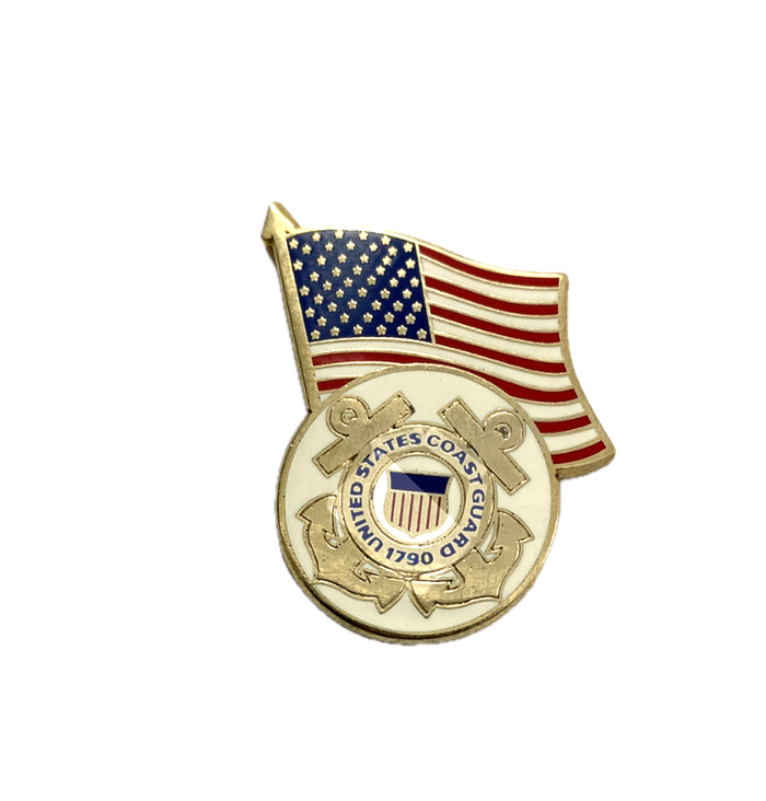 U.S. Coast Guard Logo Gold/Silver USA Flag Pin