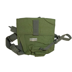 U.S. Military OD Green Nylon MCU-2/P / M40 / M50 Gas Mask Series Carrier Assembly Bag with a Grandpops Army Navy logo.