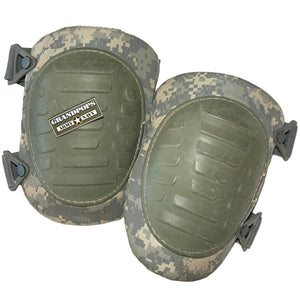 U.S. Military ACU / UCP Digital Camo Gen 1 Protective Knee Pads with a Grandpops Army Navy logo.