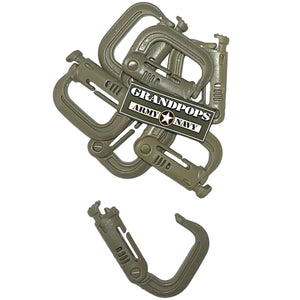 U.S. Military OCP Scorpion ITW Nexus Grimloc MOLLE Clip / Carabiner with a Grandpops Army Navy logo.