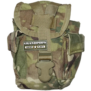 U.S. Military OCP Scorpion Camo 1 QT MOLLE Canteen / General Purpose Cover Pouch with a Grandpops Army Navy logo.