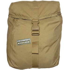 U.S. Military Coyote Brown MOLLE II General Purpose Sustainment Pouch with a Grandpops Army Navy logo.