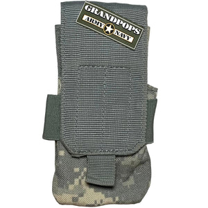 U.S. Military ACU UCP Digital Camouflage MOLLE II M4/M16 Double Mag Pouch with a Grandpops Army Navy logo.
