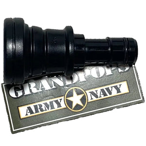 U.S. Military M50 Gas Mask Type A CamelBak Hydration Bladder Adaptor with a Grandpops Army Navy logo.