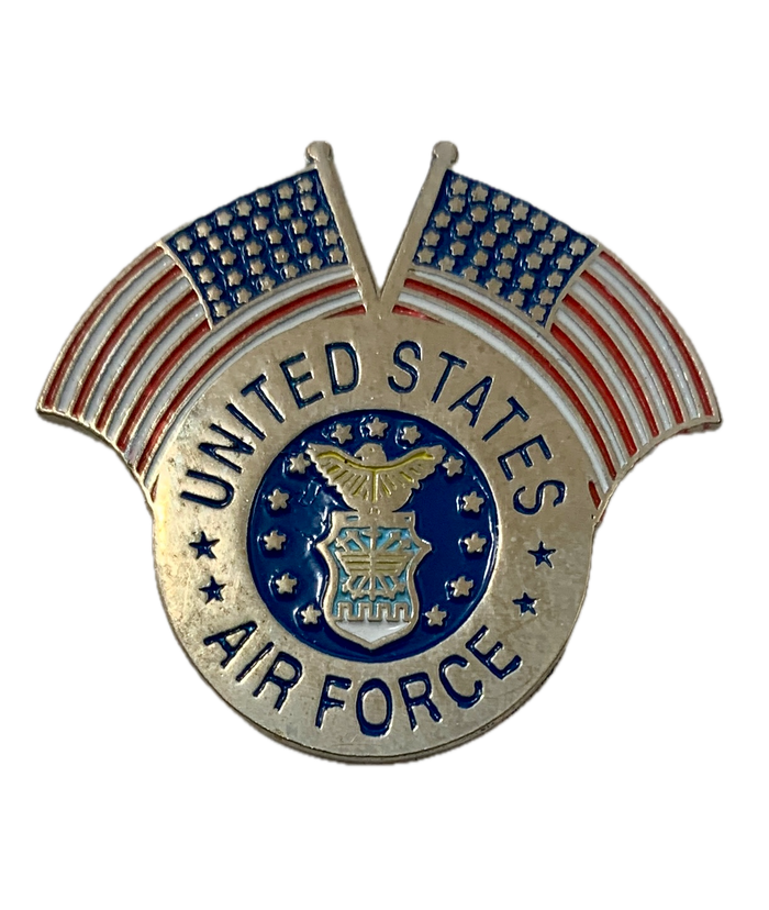 USAF Logo With Two USA Flags Pin