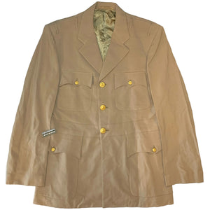 WW2 U.S. Navy Khaki Cotton Officer Dress Jacket with a Grandpops Army Navy logo.